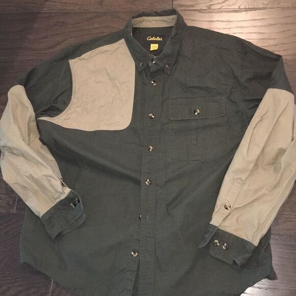 Cabelas Right Hand mens Olive Green Khaki LS hunting trap shooting shirt 2XL - Picture 1 of 3